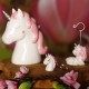 Porte-clefs tête de licorne rose et blanche